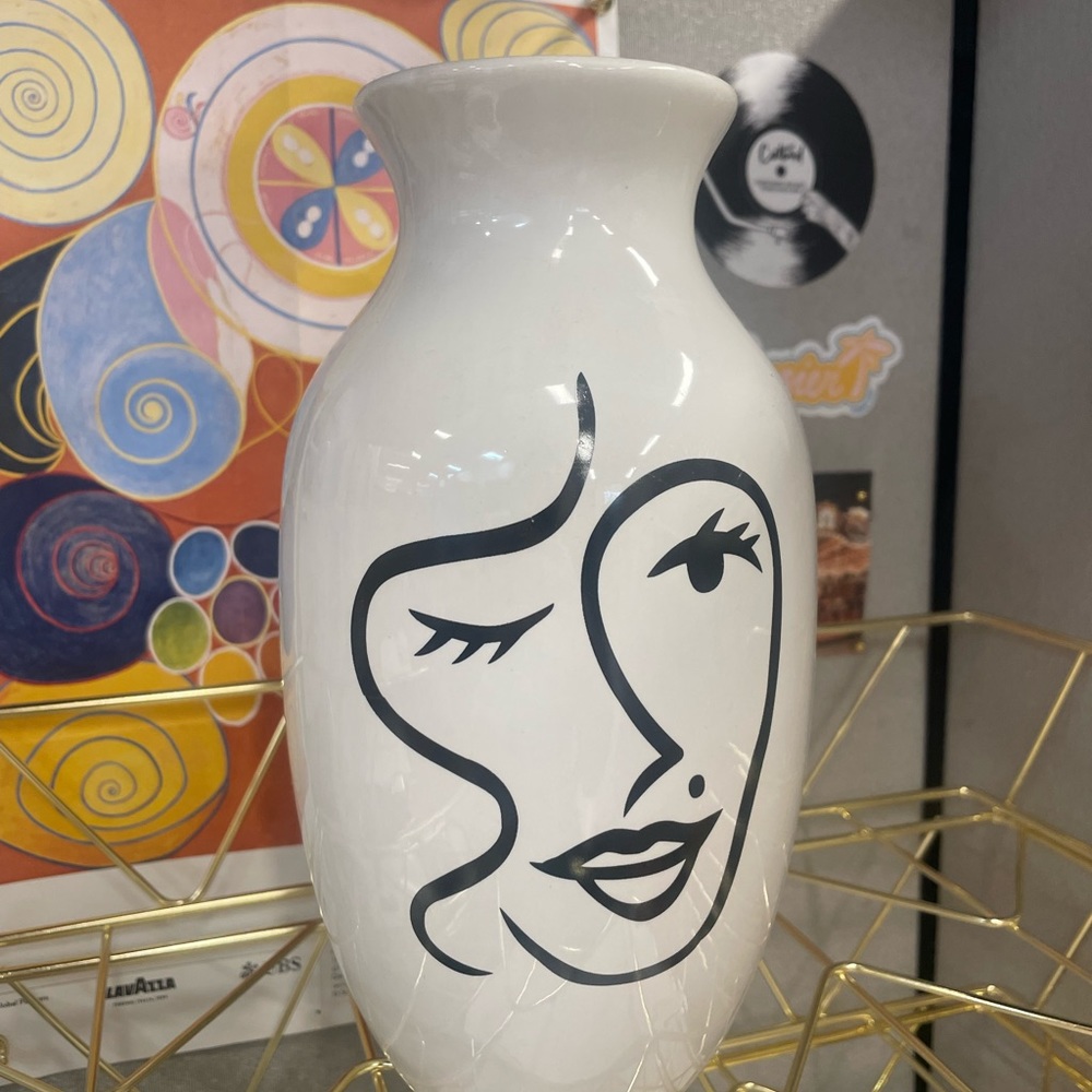 White Ceramic Abstract Artistic Face Vase